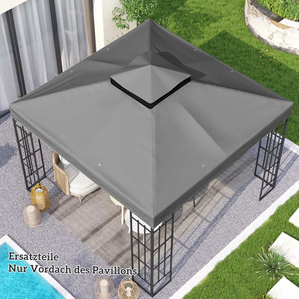 Atsarginis stogas Outsunny pavėsinei 3 x 3 m, vandeniui atsparus pavėsinės stogas, dvigubas atsarginis uždangalas sodo pavėsinei, atsarginės dalys iš Oksfordo audinio, 370 g/m², tamsiai pilkas