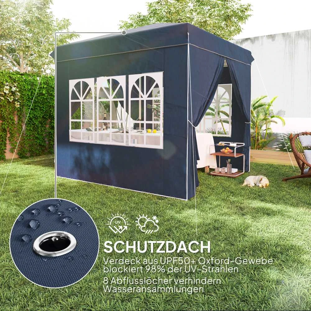 Outsunny pavėsinė 2,5x2,5m, vandeniui atspari, stabili, tinkama žiemai, išskleidžiama (pop-up), su UV 50+ apsauga, sulankstoma palapinė vakarėliams, sodo palapinė su 4 šoninėmis sienelėmis ir krepšiu, tamsiai mėlyna