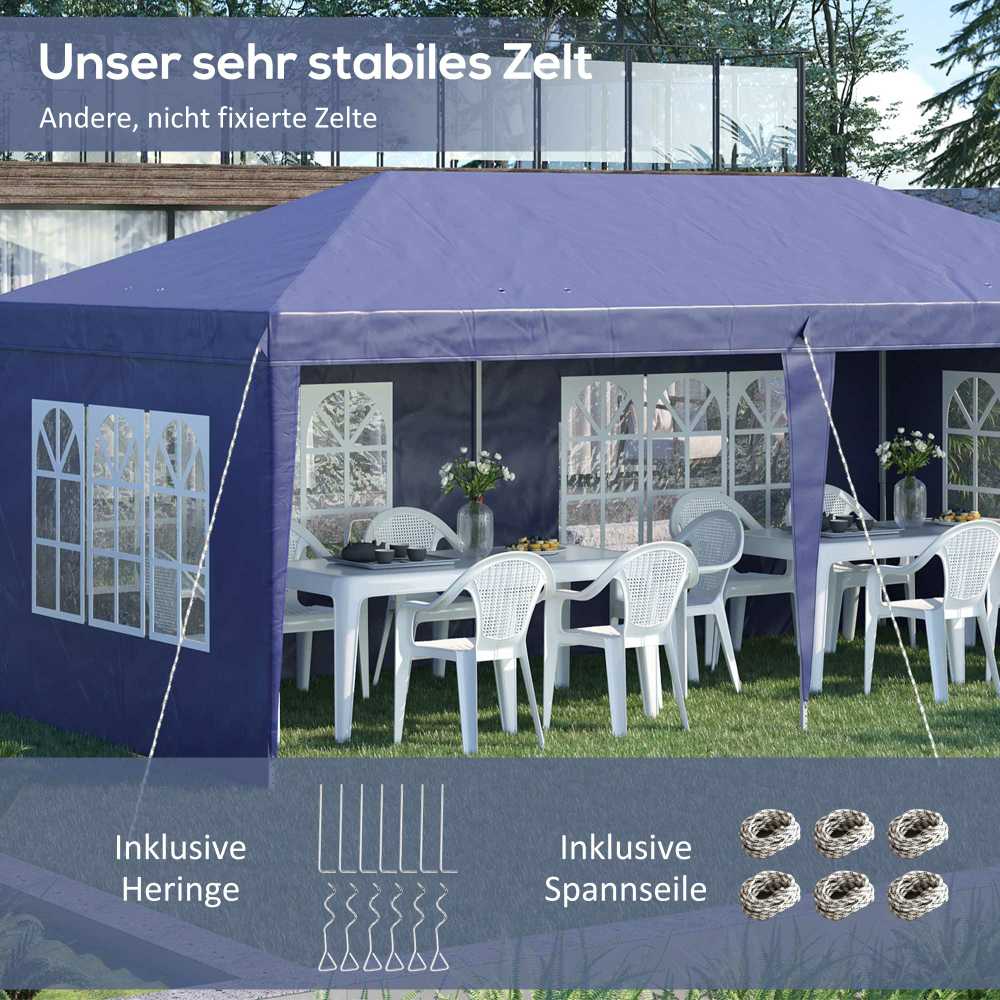 Outsunny sulankstoma pavėsinė 2,95 x 5,85 m, vakarėlių palapinė su UV apsauga, pop-up pavėsinė su langais, šoninėmis sienelėmis, sodo palapinė, Oksfordo audinys, plienas, mėlyna