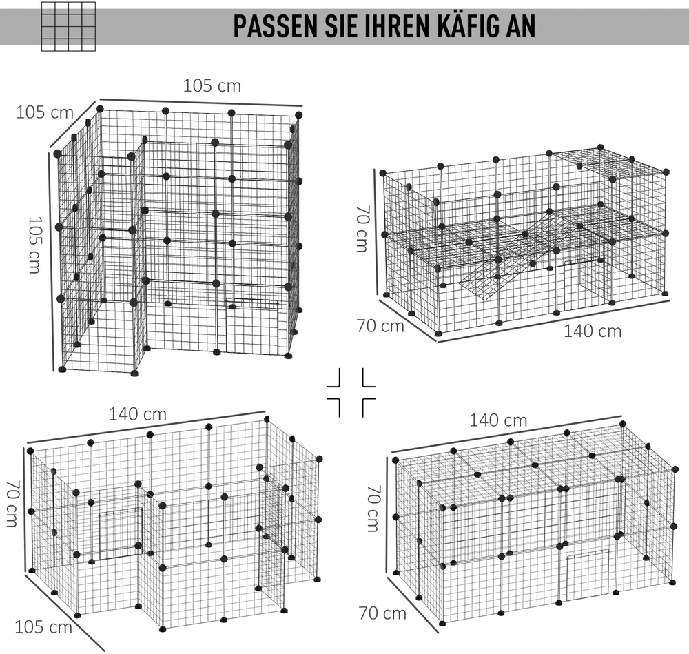 "PawHut" užtvara "pasidaryk pats" aptvaras mažiems gyvūnams, šuniukų aptvaras, 36 plokštės, juoda, 146x73x73cm