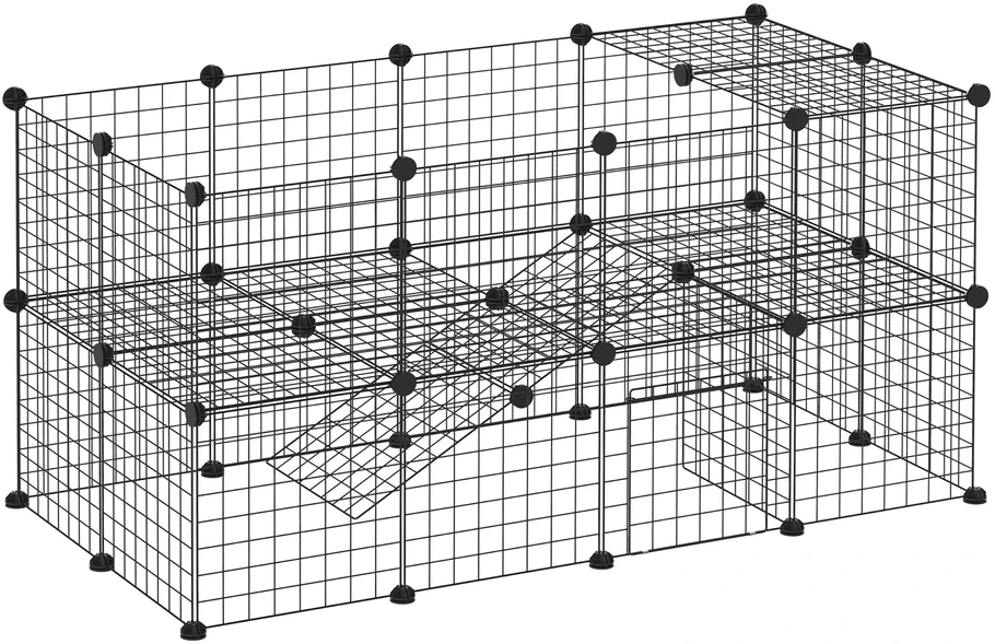 "PawHut" užtvara "pasidaryk pats" aptvaras mažiems gyvūnams, šuniukų aptvaras, 36 plokštės, juoda, 146x73x73cm