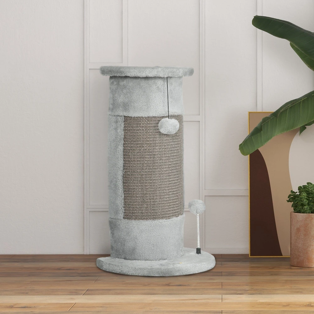 PawHut kampinis draskyklė stulpas, 58 cm Sizalio draskyklė, kačių draskyklė, maža kačių draskyklė su draskymo kamuoliuku, baldai katėms vidaus patalpoms, pilka