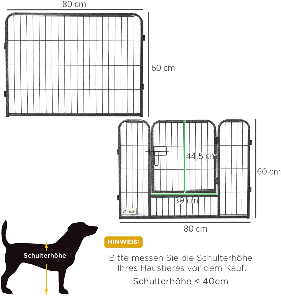 PawHut aptvaras, 60 cm aukščio šuniukų voljeras su durelėmis, 12 dalių, šunų maniežas laukui, plieno, juodas