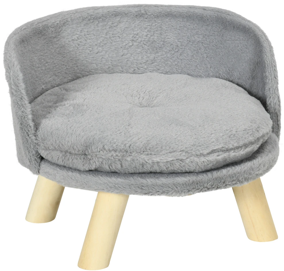 PawHut šunų ir kačių guolis, šunų sofa su neslidžiomis medinėmis kojelėmis ir pagalvėle, naudojimui patalpose, pilka, 40,5x40,5x33 cm