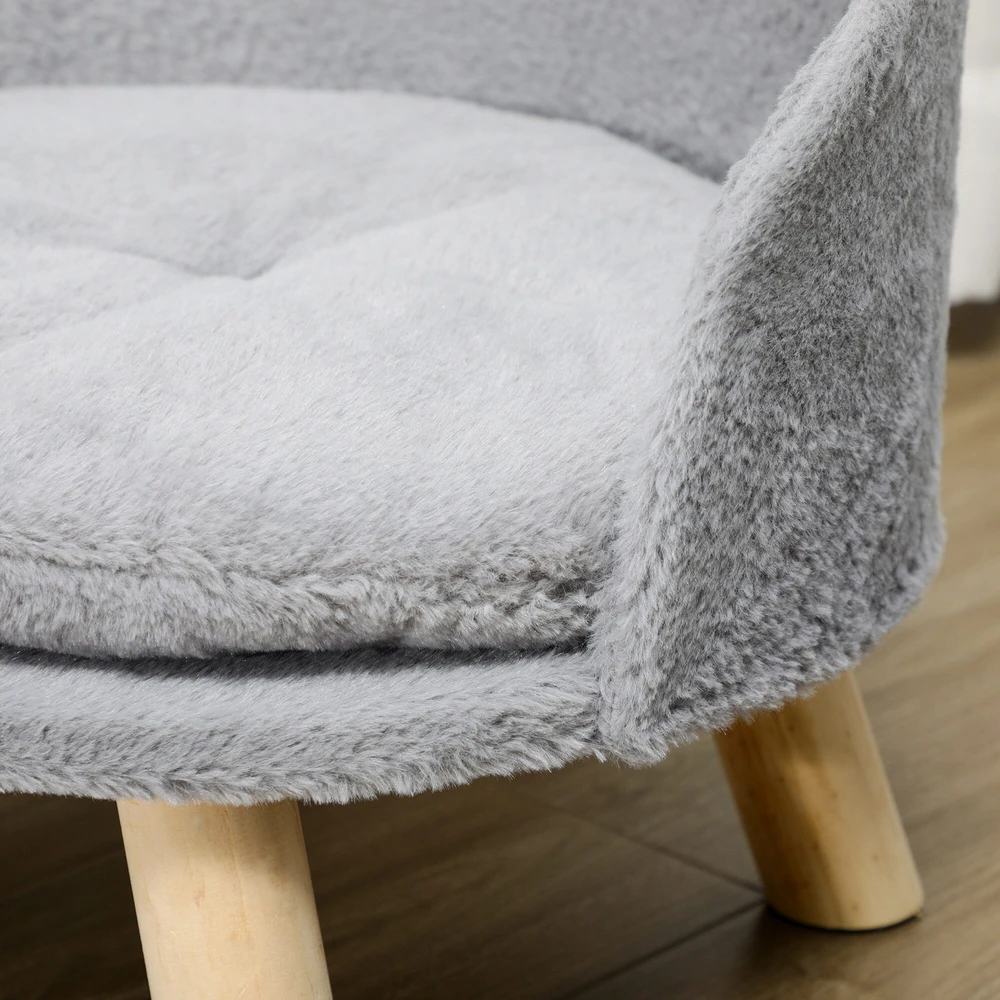 PawHut šunų ir kačių guolis, šunų sofa su neslidžiomis medinėmis kojelėmis ir pagalvėle, naudojimui patalpose, pilka, 40,5x40,5x33 cm