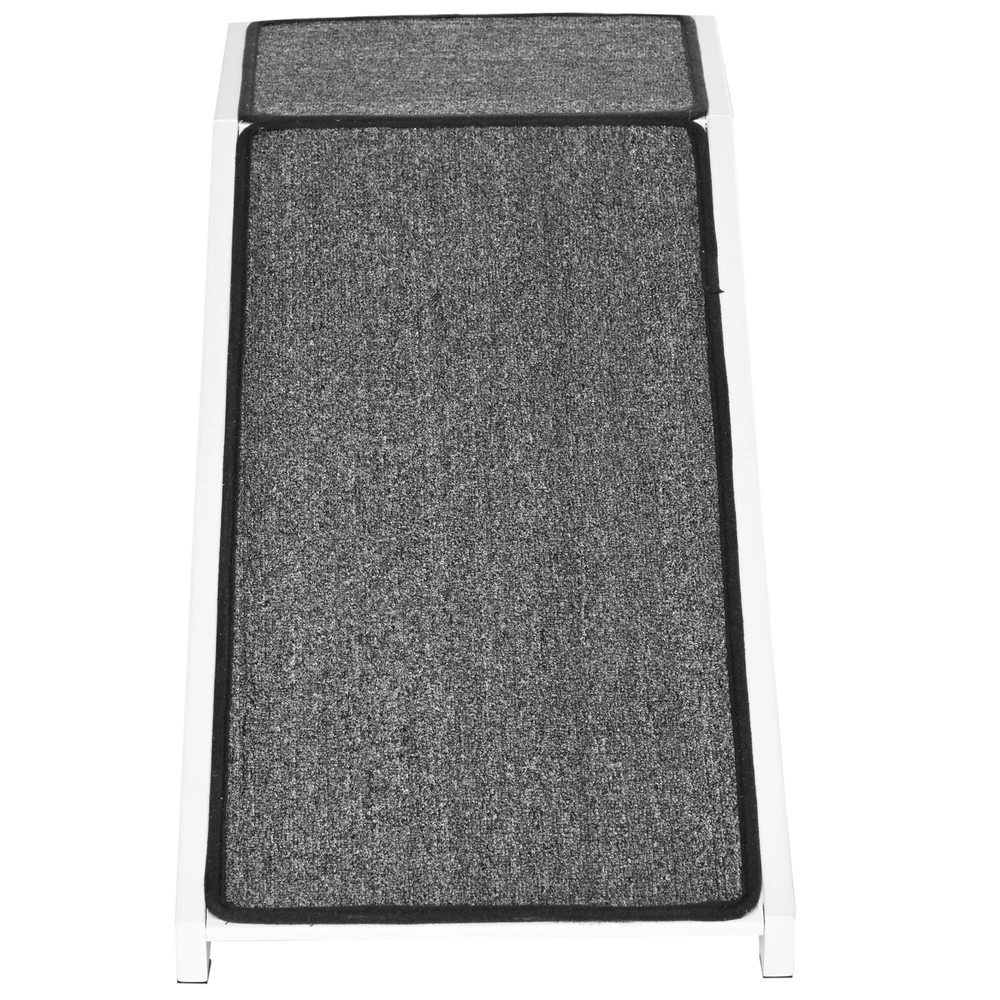 PawHut naminių gyvūnėlių rampa su neslidžiu kilimėliu, šunų laiptai, skirta šunims iki 30 kg, pušies mediena, poliesteris, balta/pilka, 125 x 40 x 35,5 cm