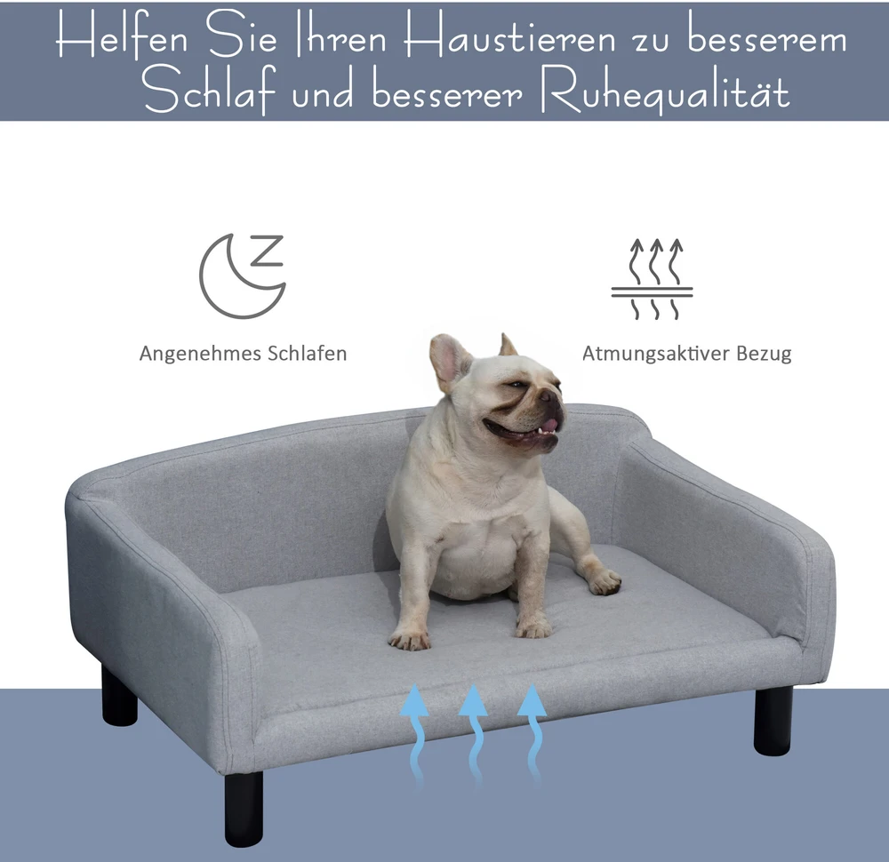 PawHut šunų sofa, stilinga naminių gyvūnų sofa su užvalkalu ir medinėmis kojelėmis, 82x54x36 cm