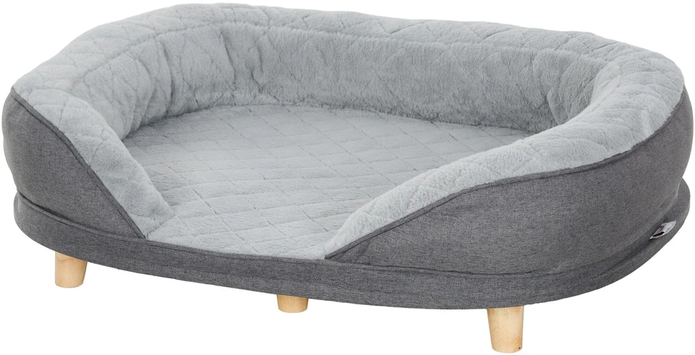 PawHut šunų sofa, plaunamu užvalkalu, augintinių sofa su atlošu ir medinėmis kojelėmis, kačių sofa, vidutinio dydžio šunims iki 25 kg, pilka