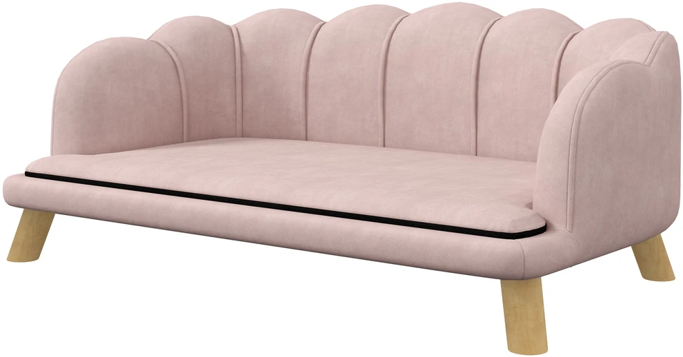 PawHut šunų sofa, plaunamas užvalkalas, naminių gyvūnėlių sofa su atlošu ir medinėmis kojelėmis, kačių sofa, vidutinio dydžio šunims iki 25 kg, rožinė