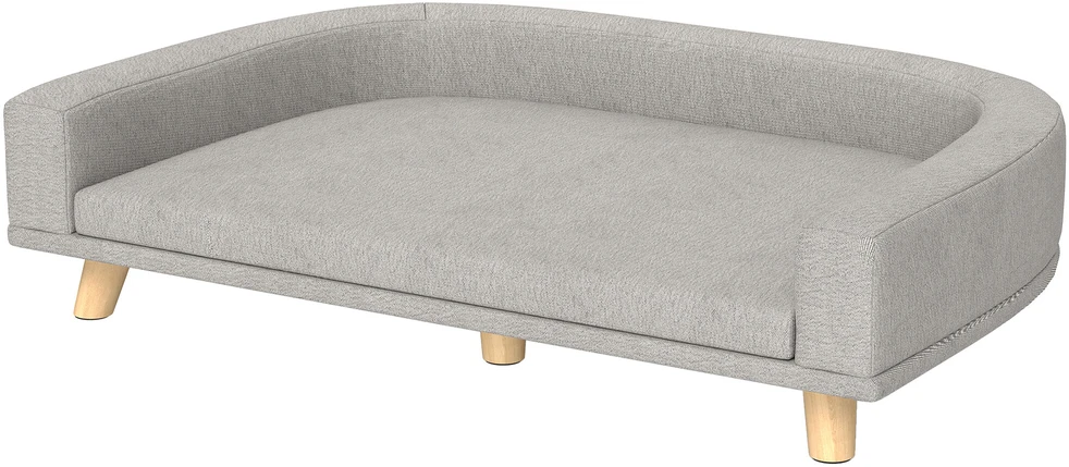 PawHut šunų sofa, naminių gyvūnėlių sofa, kačių sofa su pagalve, šunų lova dideliems šunims, šunų gultas su paaukštintu dizainu, šunų fotelis su medinėmis kojelėmis, pilka, 98 x 67 x 25 cm
