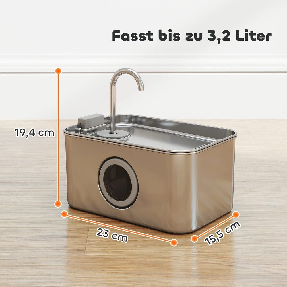 PawHut 3,2 l kačių gertuvė, fontanėlis katėms su tyliai veikiančiu siurbliu ir aktyvintos anglies filtru
