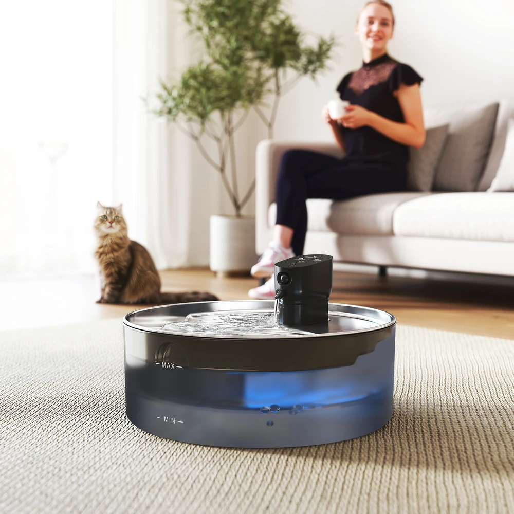 PawHut 7 l kačių fontanas, girdykla katėms su tylia pompa, LED, išmaniuoju jutikliu, aktyvintos anglies filtru, vandens lygio langeliu, lengvai valoma, vandens fontanas katėms ir šunims