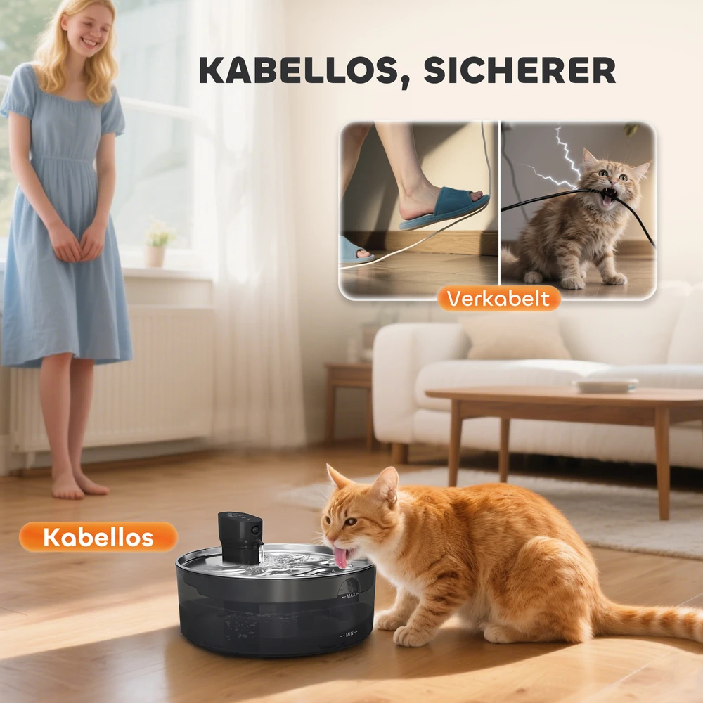 PawHut 7 l kačių fontanas, girdykla katėms su tylia pompa, LED, išmaniuoju jutikliu, aktyvintos anglies filtru, vandens lygio langeliu, lengvai valoma, vandens fontanas katėms ir šunims