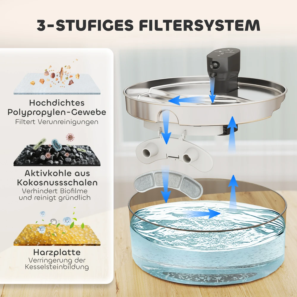 PawHut 7 l kačių fontanas, girdykla katėms su tylia pompa, LED, išmaniuoju jutikliu, aktyvintos anglies filtru, vandens lygio langeliu, lengvai valoma, vandens fontanas katėms ir šunims