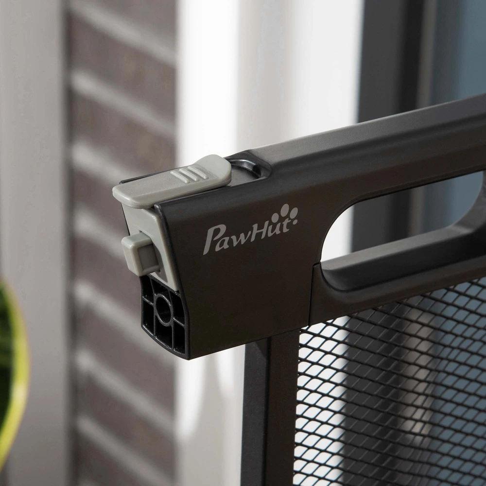 PawHut apsauginiai varteliai šunims, varteliai laiptams, apsauginiai varteliai be gręžimo, 75-103 cm pločio, automatiškai užsidarantys, tinka vaikams ir katėms, plieniniai, juodi