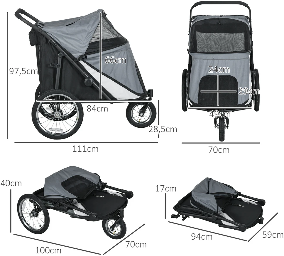PawHut šunų vežimėlis sulankstomas su tinkleliu galinėms durims ir saugos diržu, pilkas, iki 30 kg
