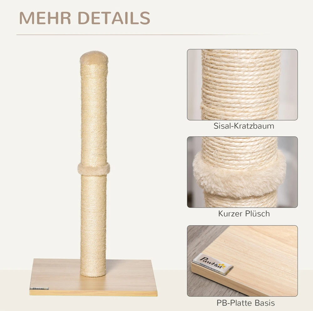 PawHut draskyklė-stulpas, sizalio draskymo stulpas katėms, stabilus, su kamuoliuku, 60 cm, medžio drožlių plokštė, smėlio spalvos ir ąžuolo