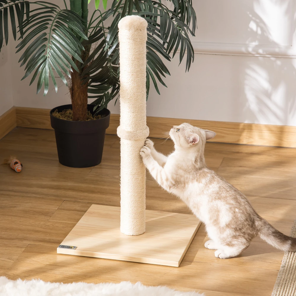 PawHut draskyklė-stulpas, sizalio draskymo stulpas katėms, stabilus, su kamuoliuku, 60 cm, medžio drožlių plokštė, smėlio spalvos ir ąžuolo