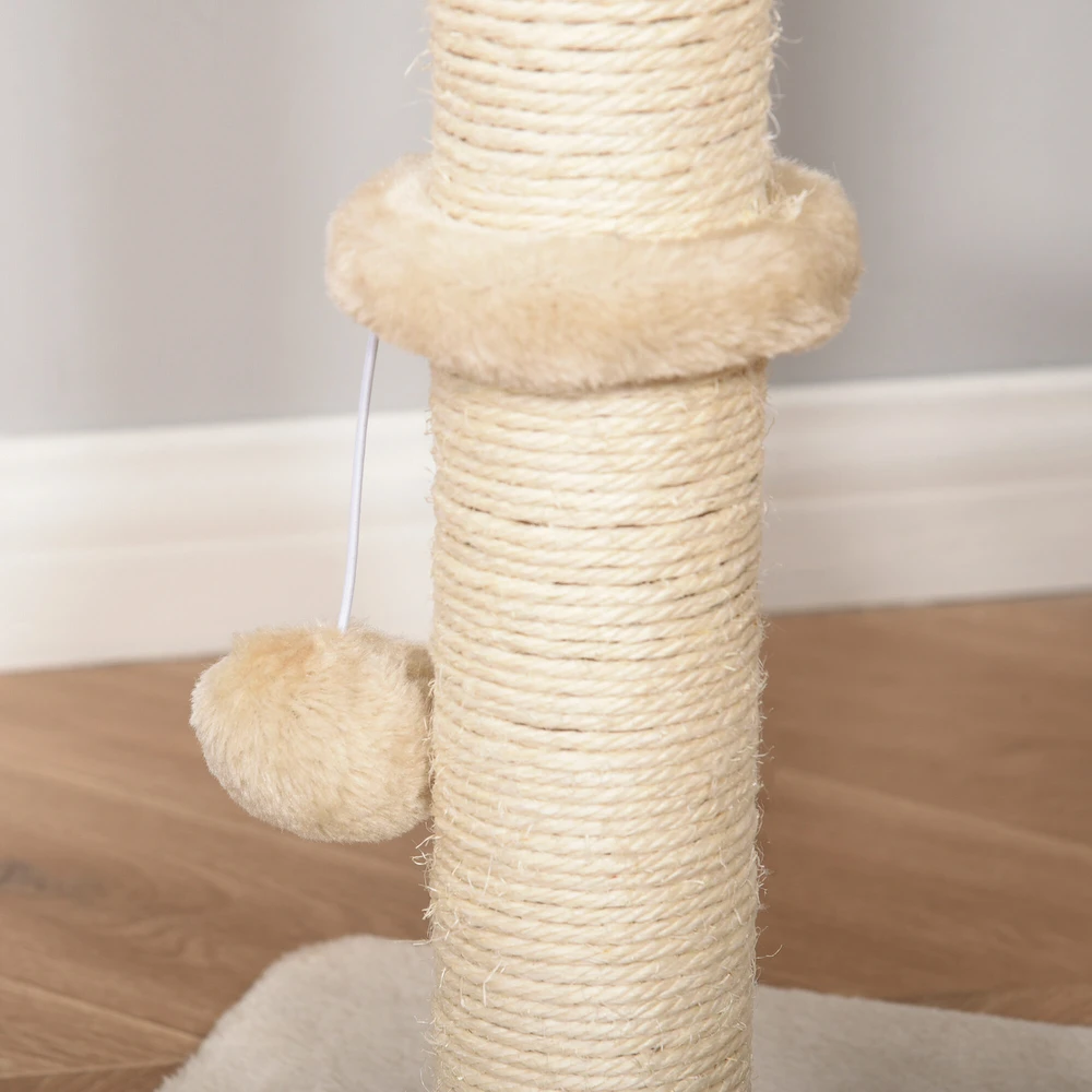 "PawHut" kačių medis, draskymo stovas, kačių baldai su urvu, kamuoliukas-žaislas, sizalis, minkštas pliušas, smėlio spalvos, aukštis 100 cm