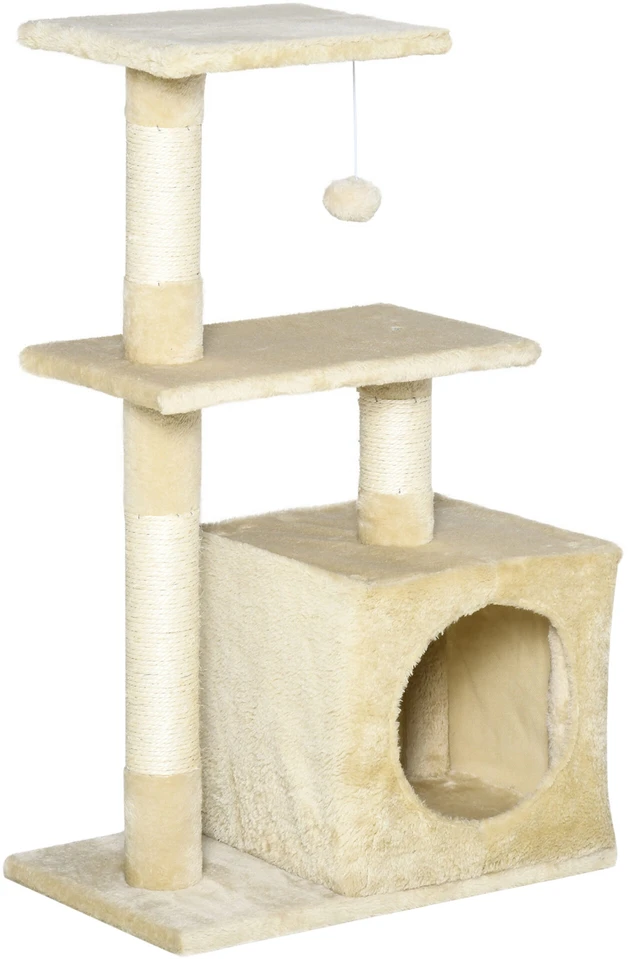 PawHut draskyklė katėms su sizaliu, minkštu pliušu, draskymo lenta, stabili, E1 klasės medžio drožlių plokštė, 50x30x80cm