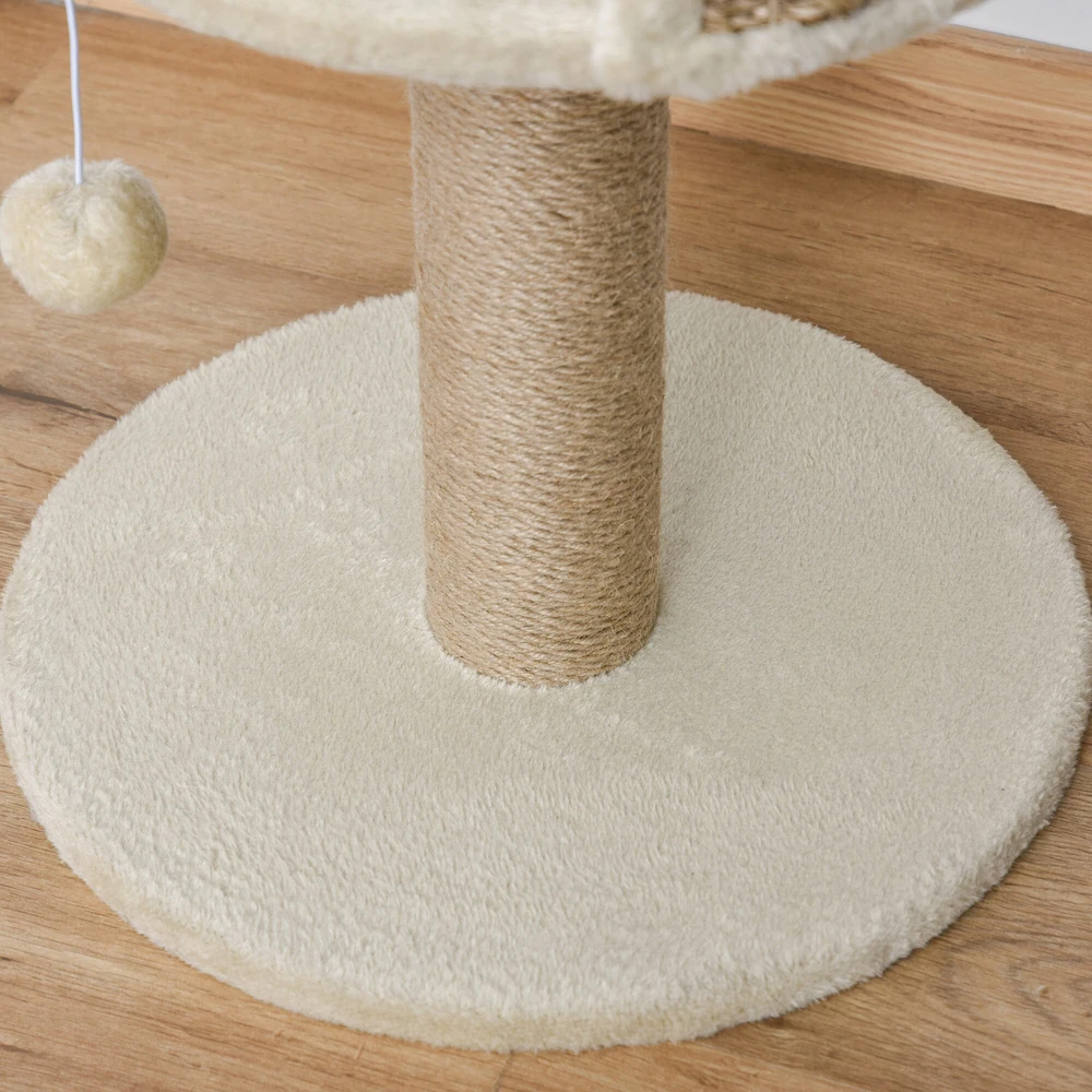 PawHut mažas draskyklė katėms, 49 cm, draskyklė su žaisliuku, gultu, laipynė katėms iki 4kg, baldai katėms, džiutas, kavos spalvos