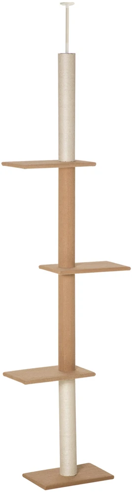 PawHut reguliuojamo aukščio draskyklė katėms, laipynė, žaidimų medis, chaki spalvos, 43x27x228-260cm