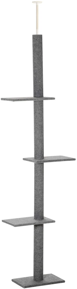 PawHut reguliuojamo aukščio draskyklė katėms, laipynė, žaidimų medis, pilka, 43x27x228-260 cm