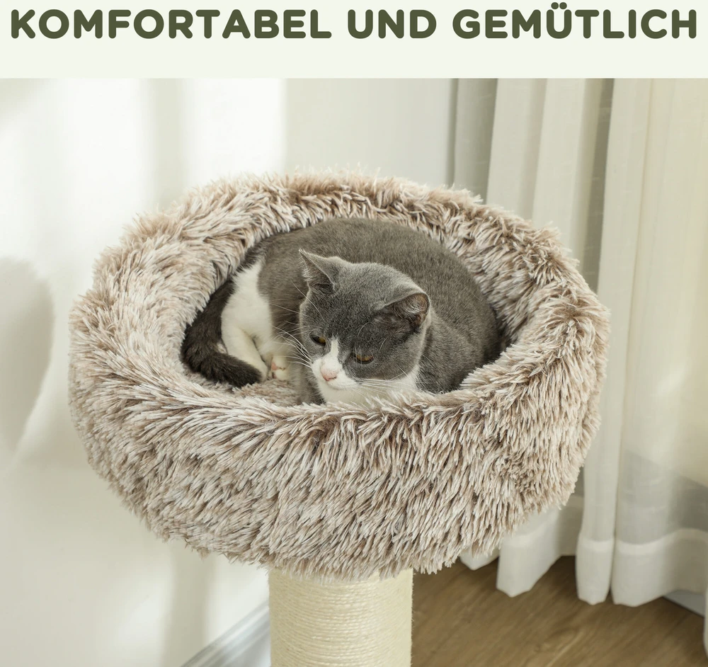 PawHut draskyklė katėms, 87 cm aukščio, su guoliu, storu stulpu, sizalio draskymo stulpais, katėms iki 6kg, vidaus naudojimui, ruda