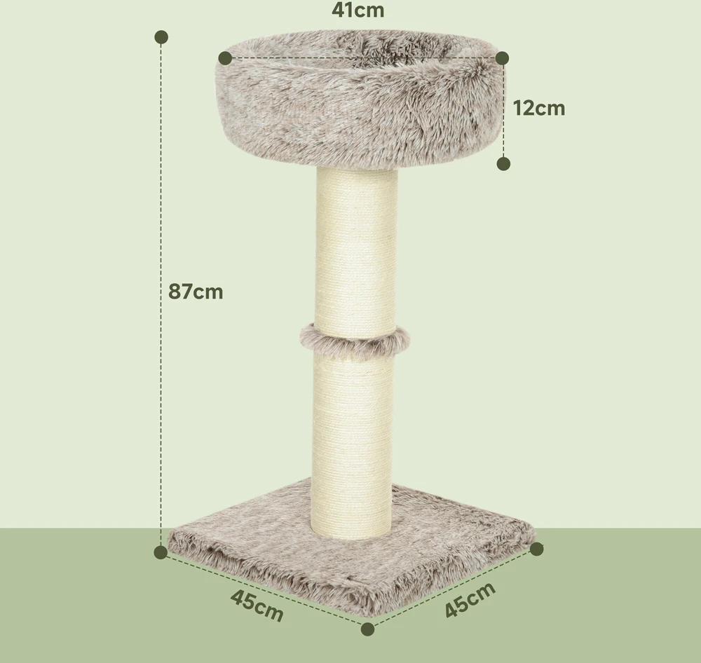 PawHut draskyklė katėms, 87 cm aukščio, su guoliu, storu stulpu, sizalio draskymo stulpais, katėms iki 6kg, vidaus naudojimui, ruda