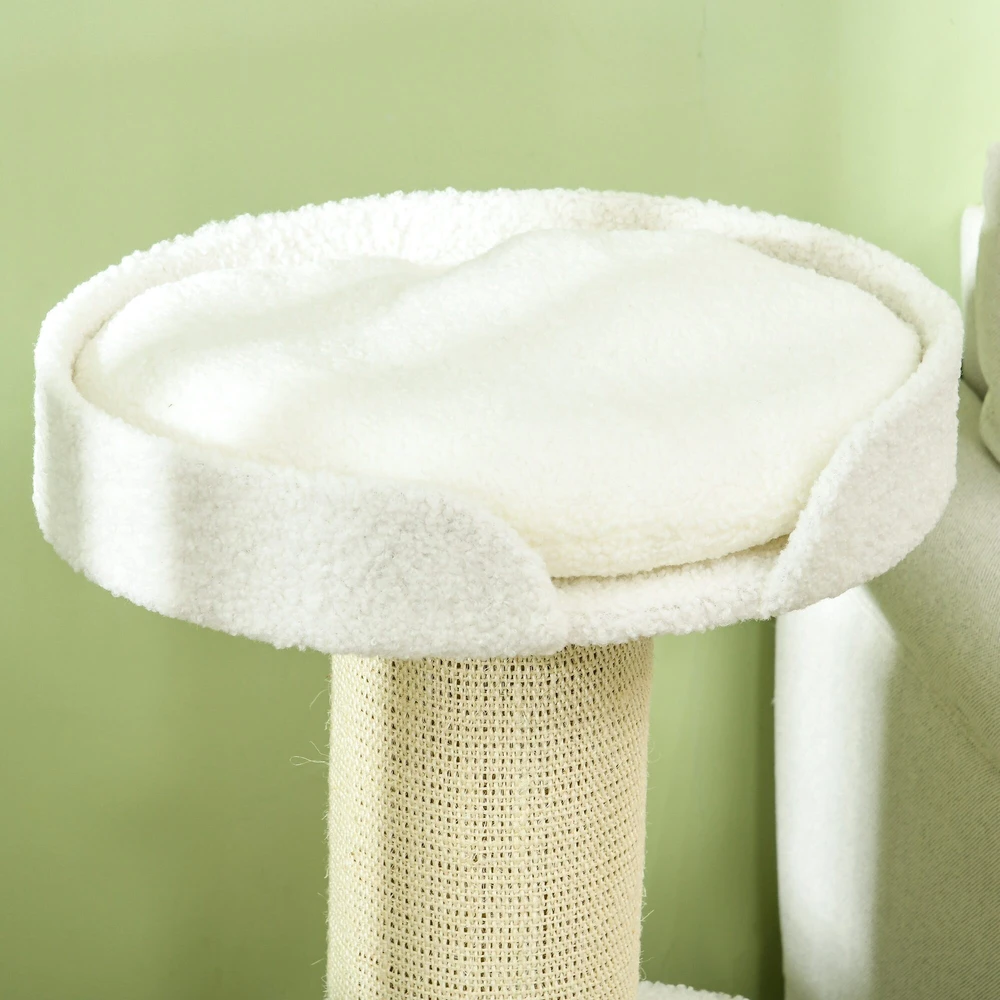 PawHut 91 cm kačių draskyklė, kačių bokštas su sizalio stulpais, platforma, pagalvėlėmis, kelių aukštų draskyklė, laipynė, vidutinio dydžio katėms, kreminė balta