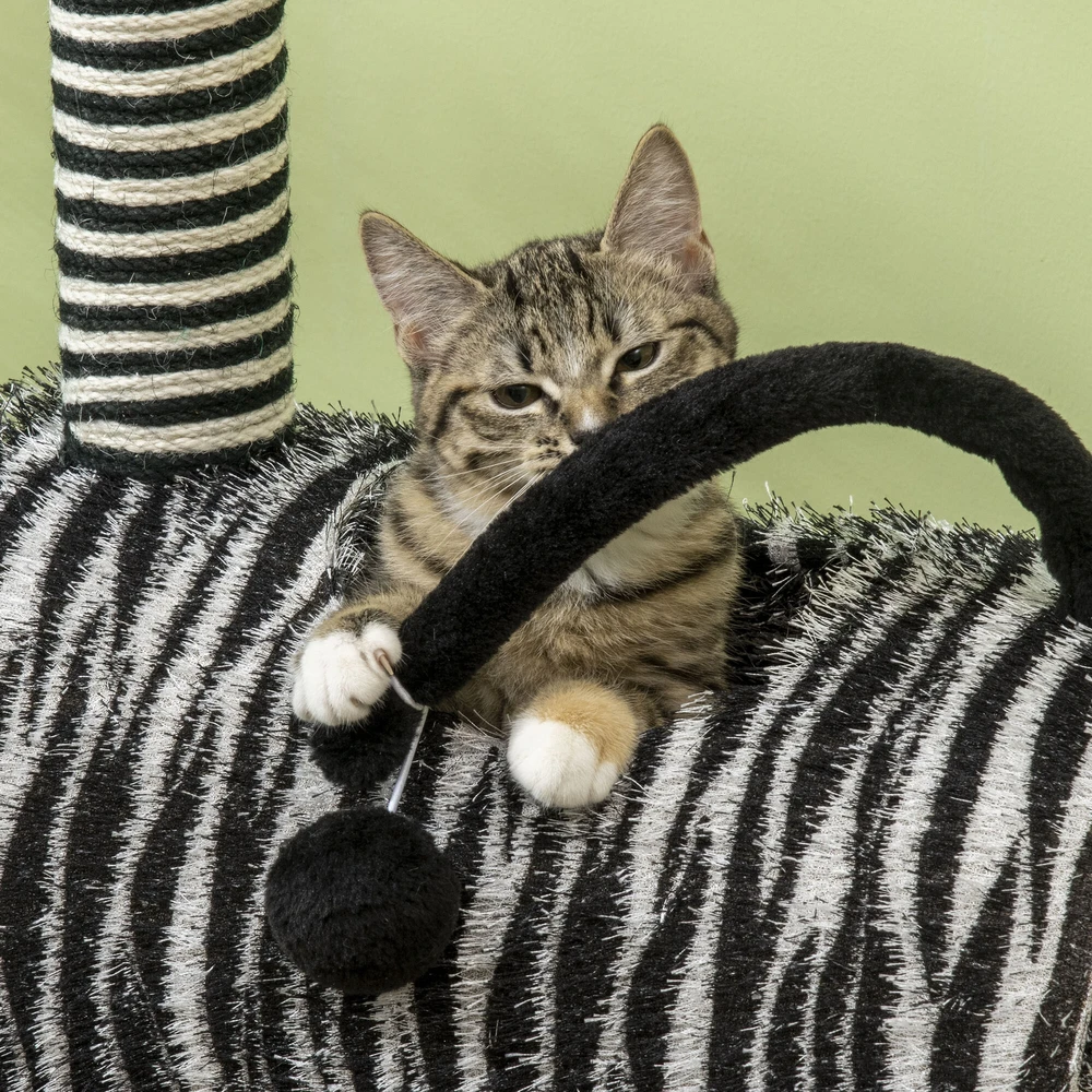 PawHut draskyklė katėms Zebra dizainas, laipiojimo tunelis, džiuto stulpai, juoda ir balta, 93 cm