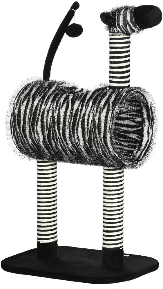PawHut draskyklė katėms Zebra dizainas, laipiojimo tunelis, džiuto stulpai, juoda ir balta, 93 cm