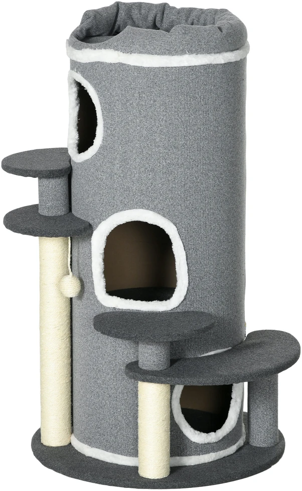 PawHut kačių draskyklė 99 cm su katės guoliu, žaidimų kamuoliuku ir platformomis