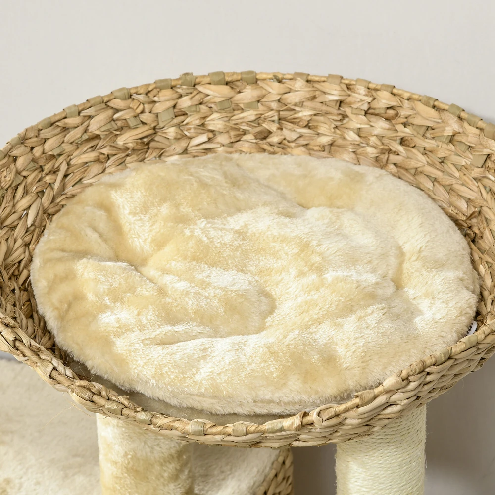 PawHut kačių draskyklė, 98 cm, su 2 gultais, žaisliniu kamuoliuku, katėms iki 6kg, kačių baldai, sizalis, smėlio spalvos