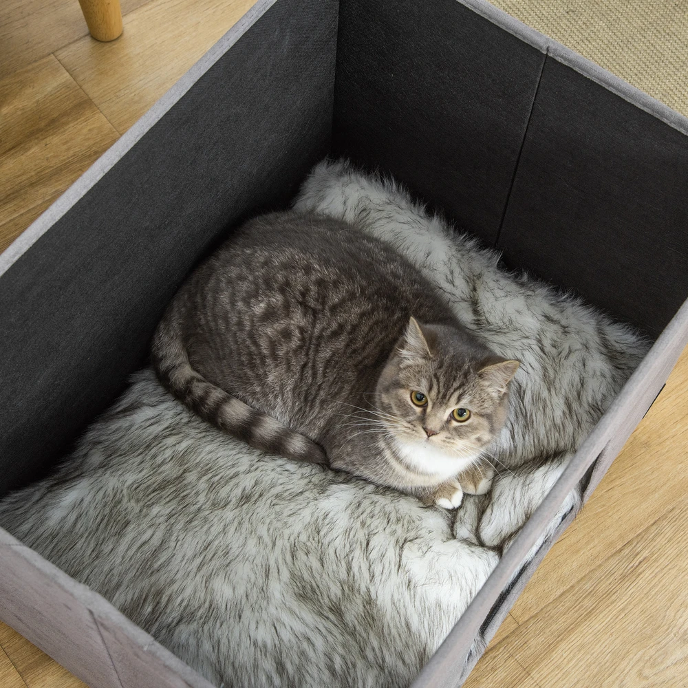 PawHut 2-in-1 kačių namelis ir kėdutė kojoms su pagalvėle, medinėmis kojelėmis, minkštas, pilkas