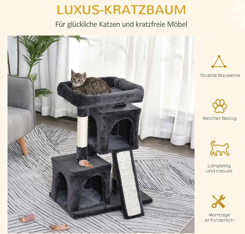 PawHut draskyklė 83 cm maža kačių draskyklė su sizalio stulpais, kačių laipynė, kačių baldai, žaidimų medis mažoms katėms, tamsiai pilka
