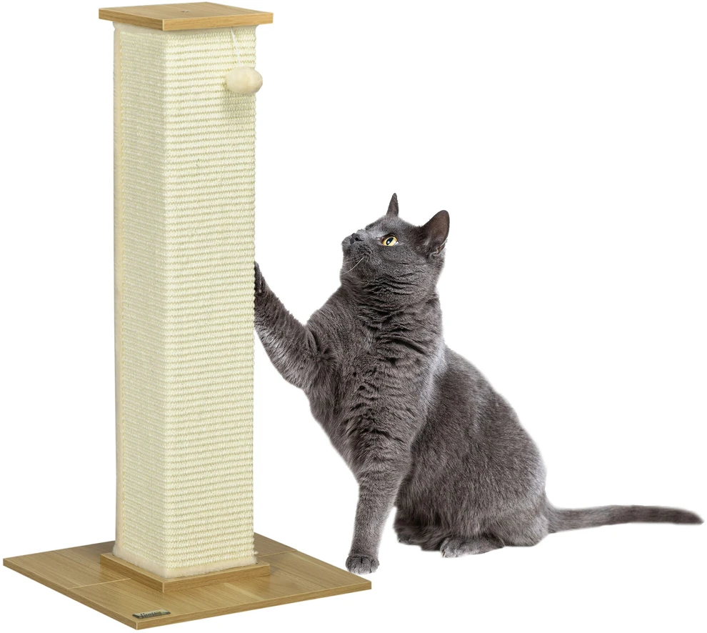 PawHut draskyklė, 80 cm aukščio draskymo stulpas su žaidimų kamuoliuku, sizalio virvės draskymo stulpelis, draskymo lenta, ąžuolo ir kreminės baltos spalvos, katėms