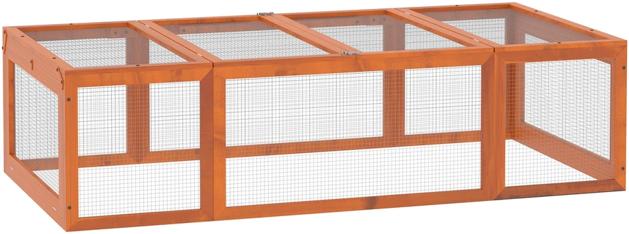 PawHut mažų gyvūnų narvelis 180 x 90 x 48 cm su aptvaru, daugiafunkcis, eglės mediena, oranžinis