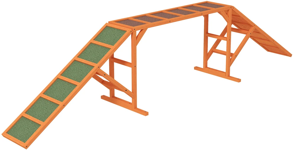 PawHut šunų dresūros tiltelis, šunų agility įranga su saugos strypu, neslystantis paviršius, sodo treniruoklis, 325 x 55 x 69 cm, oranžinis
