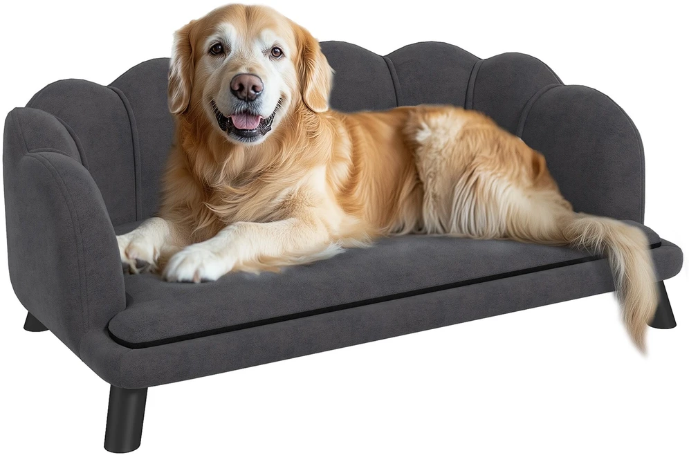 Prabangi PawHut šunų sofa su atlošu ir medinėmis kojelėmis, tamsiai pilka, 98,5x60,5x35,5 cm