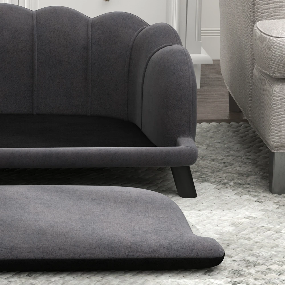 Prabangi PawHut šunų sofa su atlošu ir medinėmis kojelėmis, tamsiai pilka, 98,5x60,5x35,5 cm