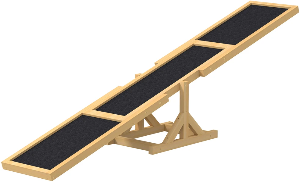 PawHut šunų sūpynės, medinės šunų judrumo (agility) sūpynės, neslidus šunų bėgimo takelis šunims iki 30 kg, pusiausvyrai lavinti, 180 x 30 x 30 cm, geltonos