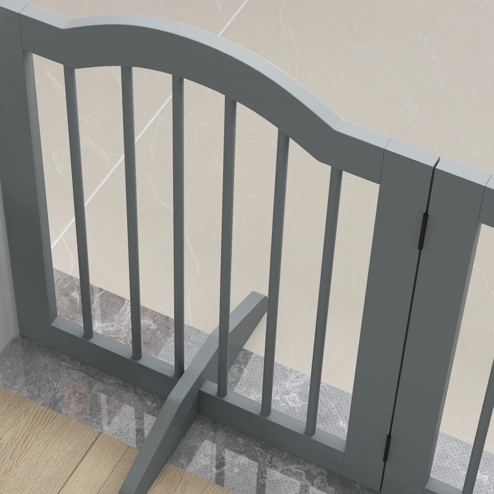 PawHut 3 dalių šunų atitvaras, 154,5 x 61 cm sulankstomi šunų varteliai su durelėmis, apsauginiai varteliai su 2 atraminėmis kojelėmis, laisvai pastatomi laiptų varteliai virtuvei, koridoriui, šviesiai pilki