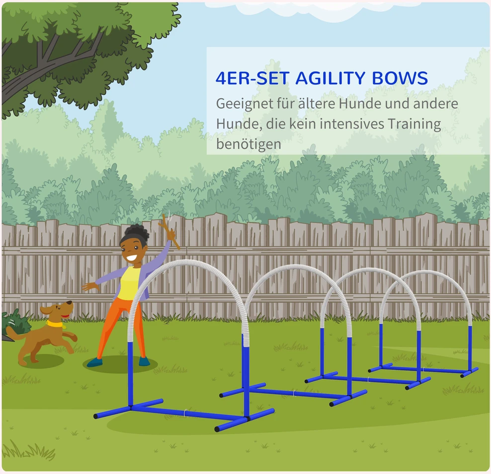 PawHut šunų dresūros įranga, Agility rinkinys šunims, 4 dalių kliūčių rinkinys vyresniems šunims, dresūros rinkinys su krepšiu, mėlyna/balta, 88 x 64 x 95 cm