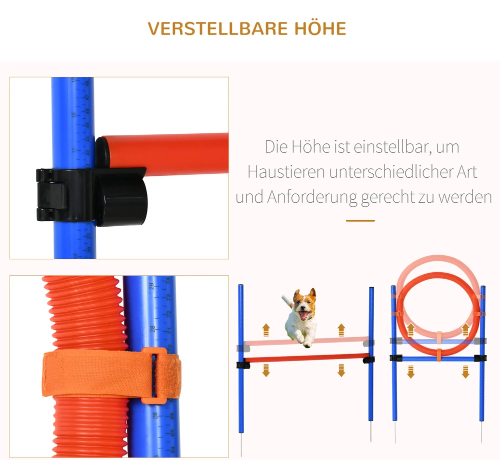 PawHut šunų dresūros įranga, agility treniruočių rinkinys, šunų agility rinkinys, 3-in-1 šunų sporto aikštelė, mėlyna+raudona