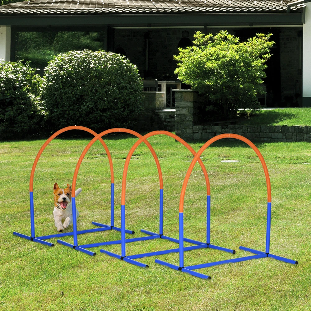 PawHut šunų dresūros įranga, šunų „Agility“ rinkinys, 4 dalių dresūros rinkinys su krepšiu, mėlyna ir oranžinė, 88 x 64 x 95 cm
