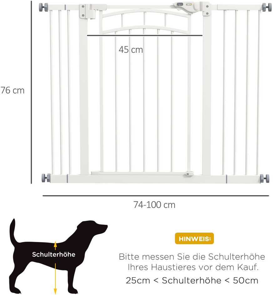 PawHut šunų apsauginiai varteliai su savaime užsidarančiomis durelėmis, 74-100 cm, apsauga nuo židinio, be gręžimo mažiems ir vidutinio dydžio šunims
