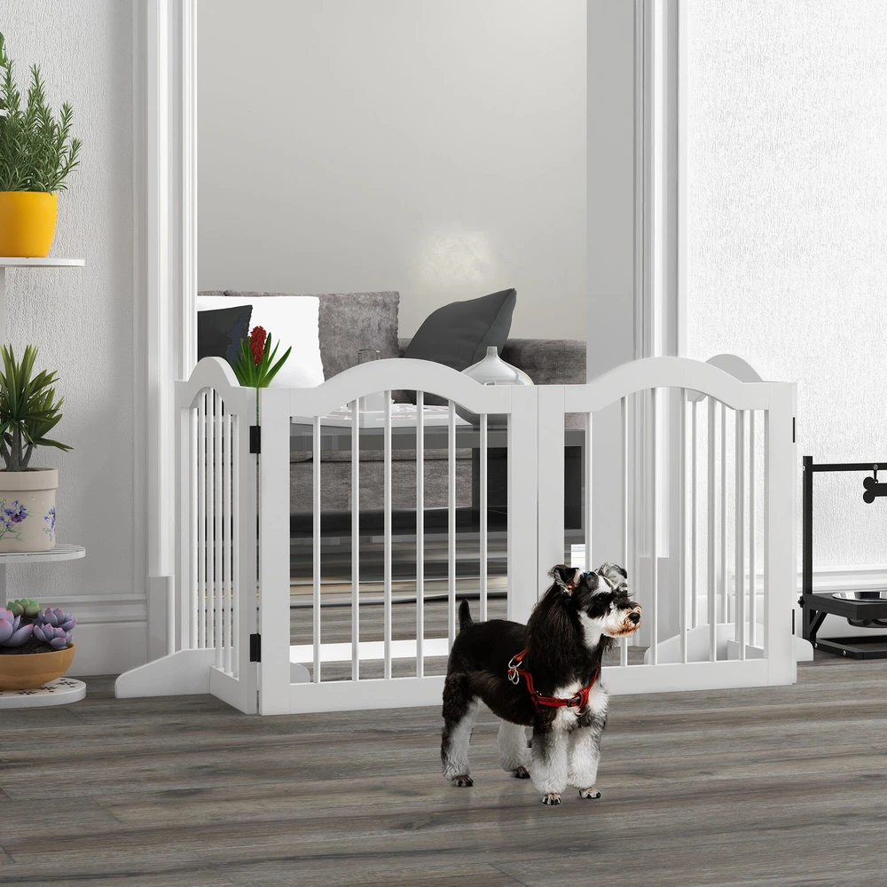 PawHut 4 dalių šunų atitvaras, 203,5 x 61 cm sulankstoma šunų tvorelė su durelėmis, apsauginiai varteliai su 2 atraminėmis kojelėmis, laisvai pastatomas laiptų atitvaras | Aosom