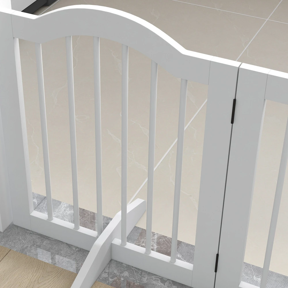 PawHut 4 dalių šunų atitvaras, 203,5 x 61 cm sulankstoma šunų tvorelė su durelėmis, apsauginiai varteliai su 2 atraminėmis kojelėmis, laisvai pastatomas laiptų atitvaras | Aosom