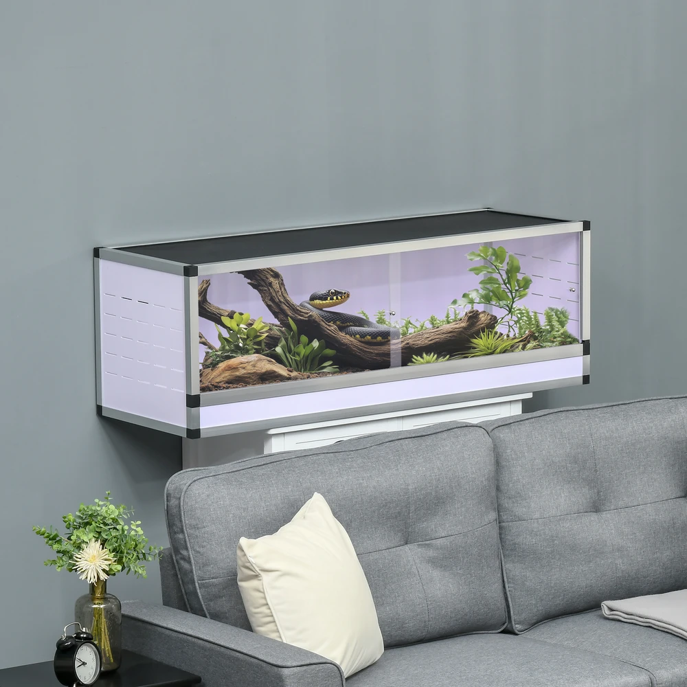 PawHut terariumas, veisimo dėžė ropliams, varliagyviams, voragyviams, aliuminis, balta+sidabrinė+juoda, 120 x 40 x 40 cm